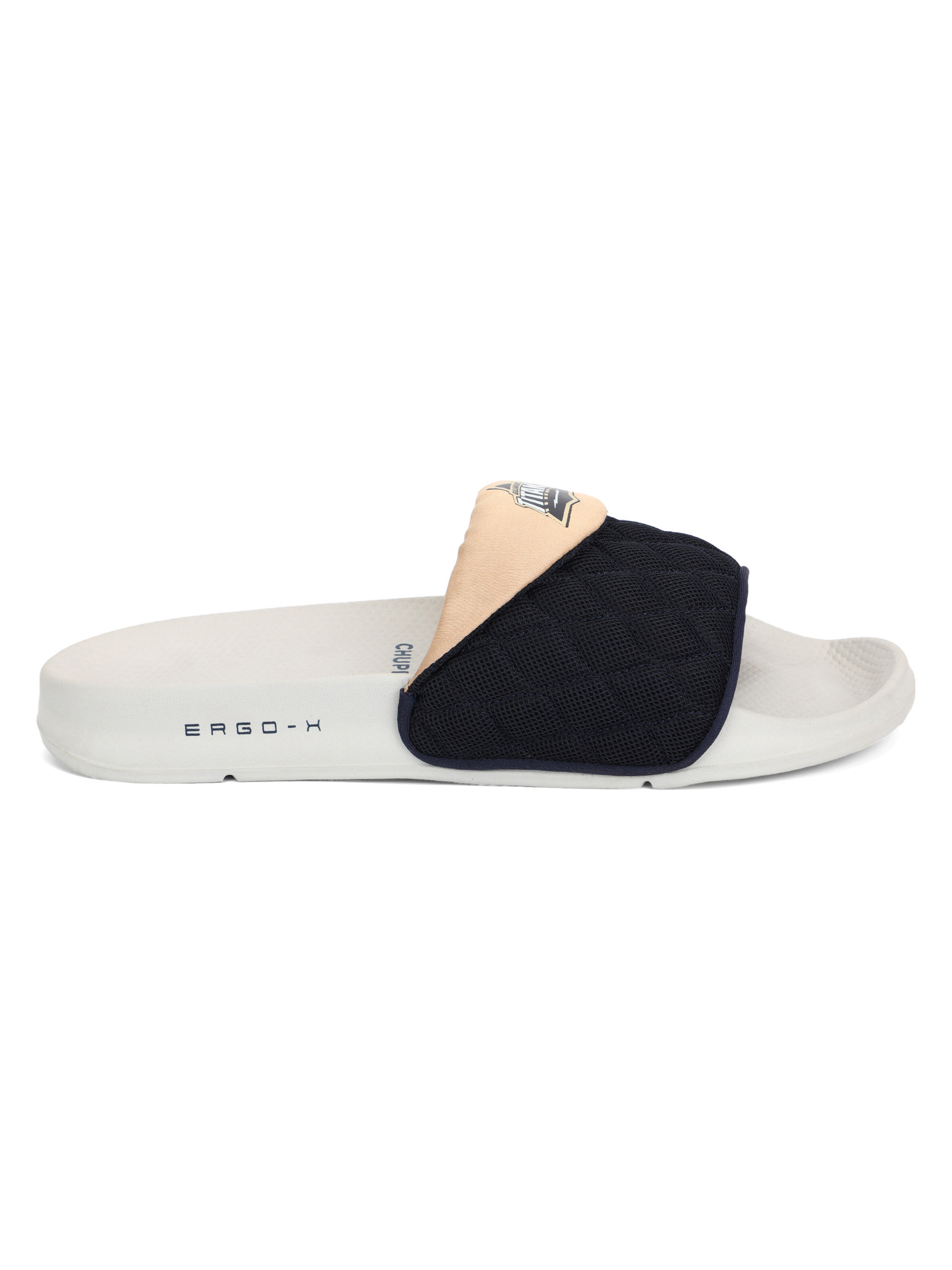 Chupps Men Navy Blue and Beige Printed AirSoft Sole ErgoX Plus Casual Sliders (3)