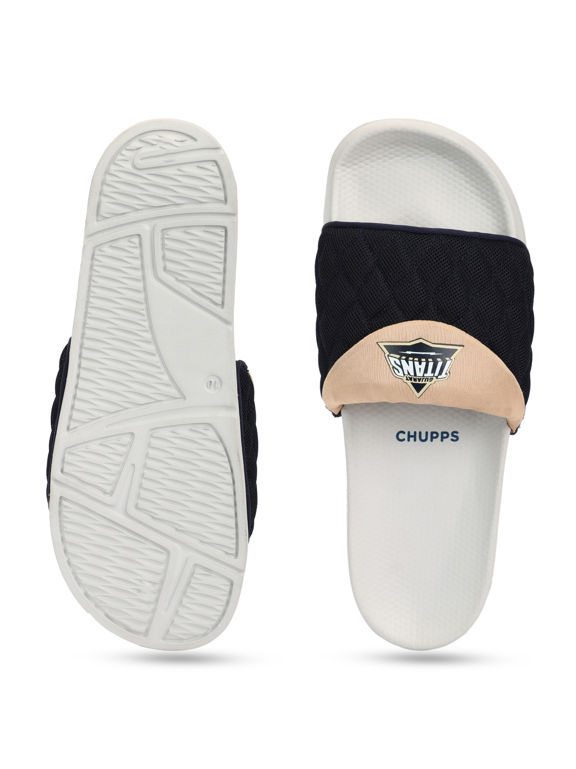 Chupps Men Navy Blue and Beige Printed AirSoft Sole ErgoX Plus Casual Sliders (7)
