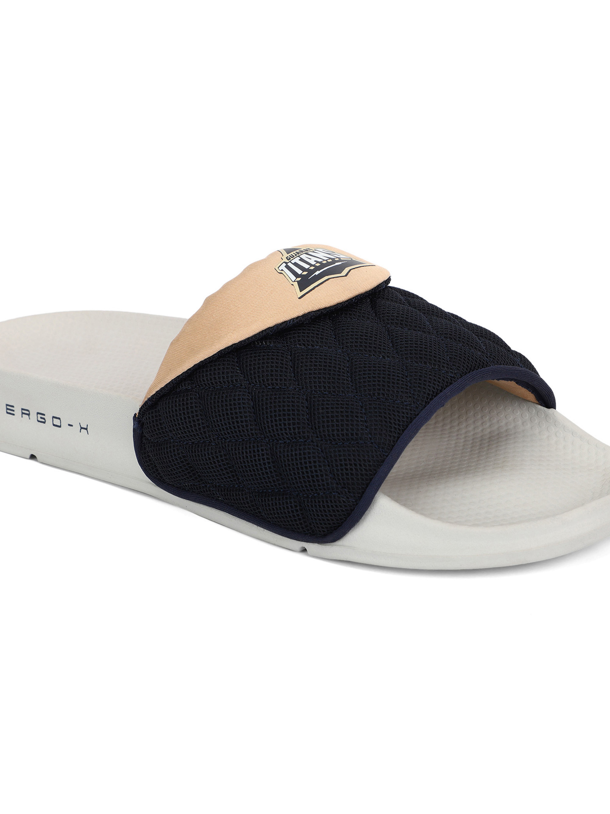 Chupps Men Navy Blue and Beige Printed AirSoft Sole ErgoX Plus Casual Sliders (8)