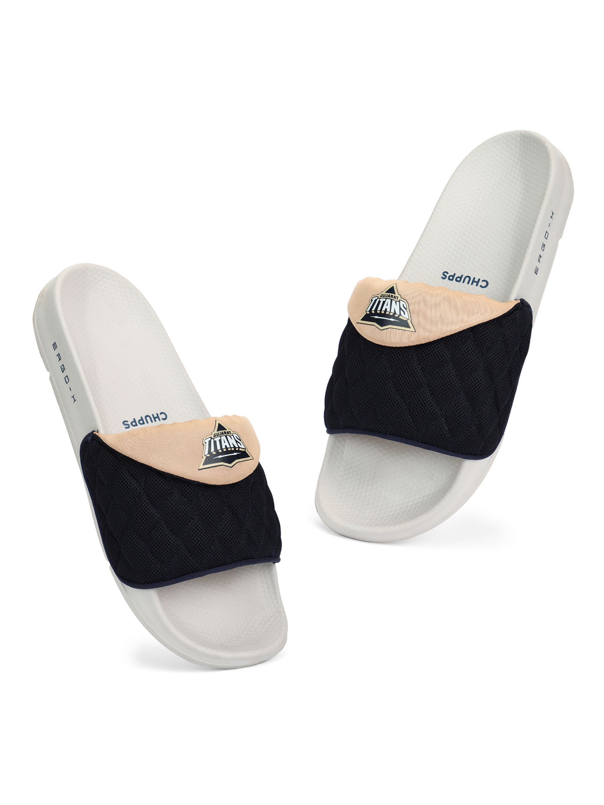 Chupps Men Navy Blue and Beige Printed AirSoft Sole ErgoX Plus Casual Sliders (1)