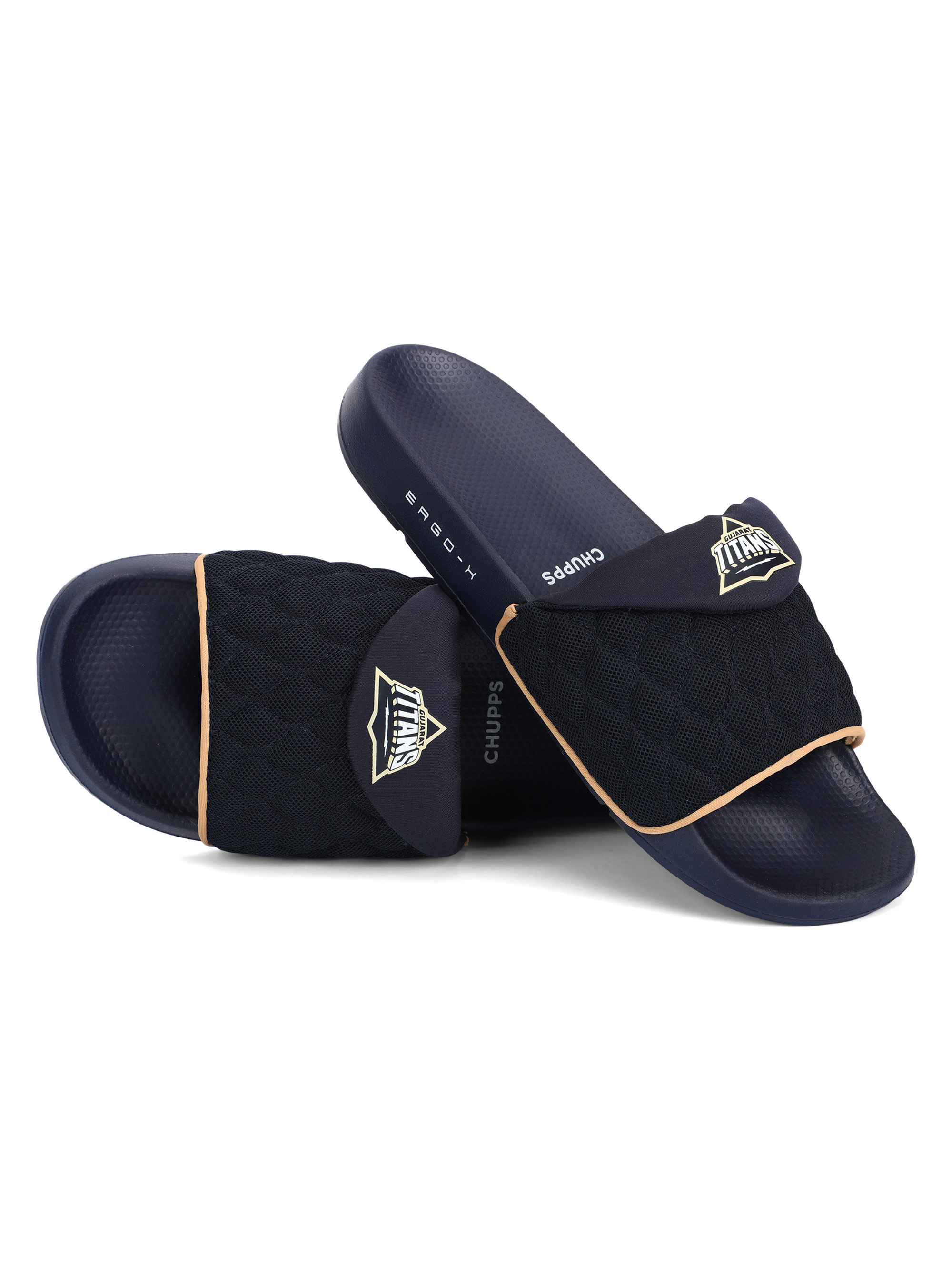 Chupps Men Navy Blue Printed Airsoft Sole ErgoX Plus Casual Sliders (5)