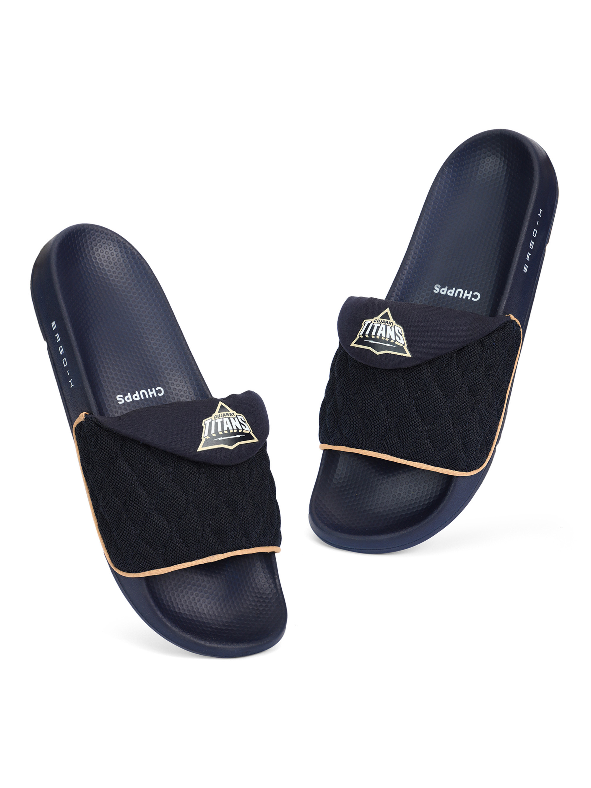 Chupps Men Navy Blue Printed Airsoft Sole ErgoX Plus Casual Sliders (1)