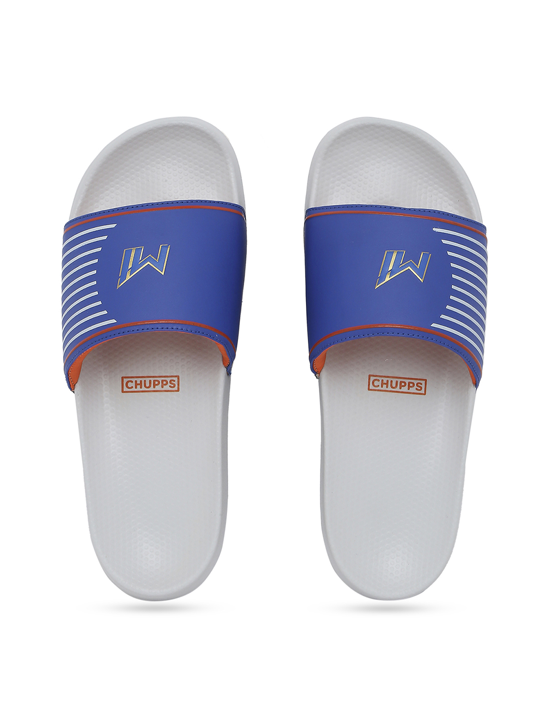 Chupps Men's Official Mumbai Indians Grey & Orange MI Printed ERGOX footbed Dri-Fit Sliders (1)