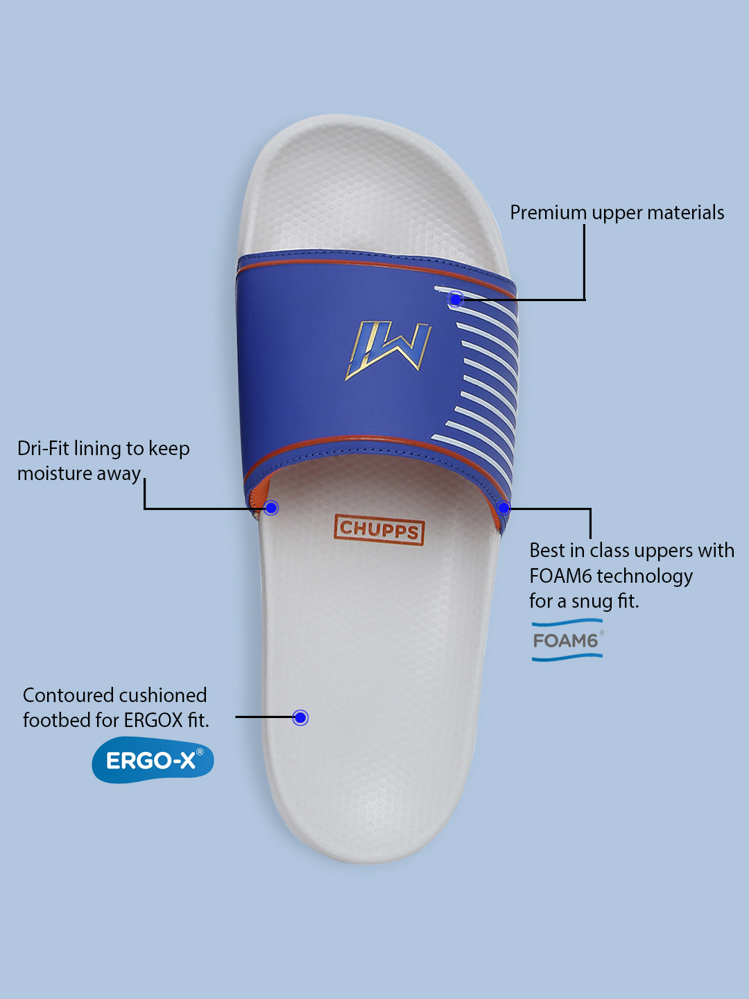 Chupps Men's Official Mumbai Indians Grey & Orange MI Printed ERGOX footbed Dri-Fit Sliders (7)
