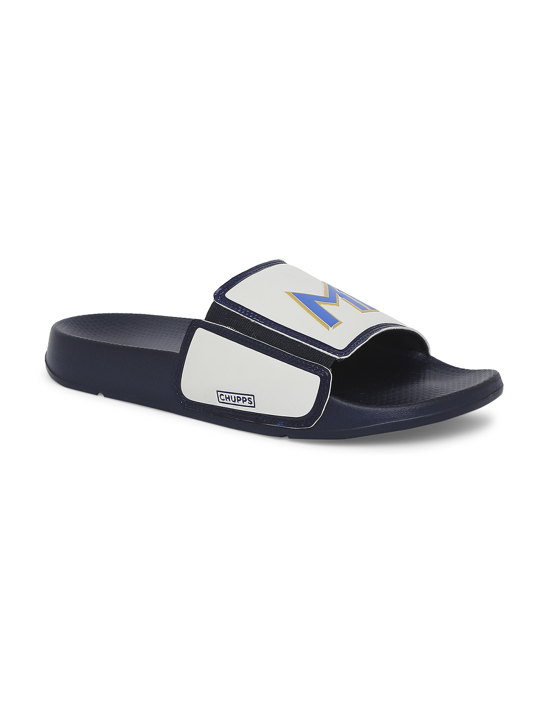 Chupps Men's Official Mumbai Indians Navy & White MI Printed ERGOX footbed Dri-Fit Sliders (2)