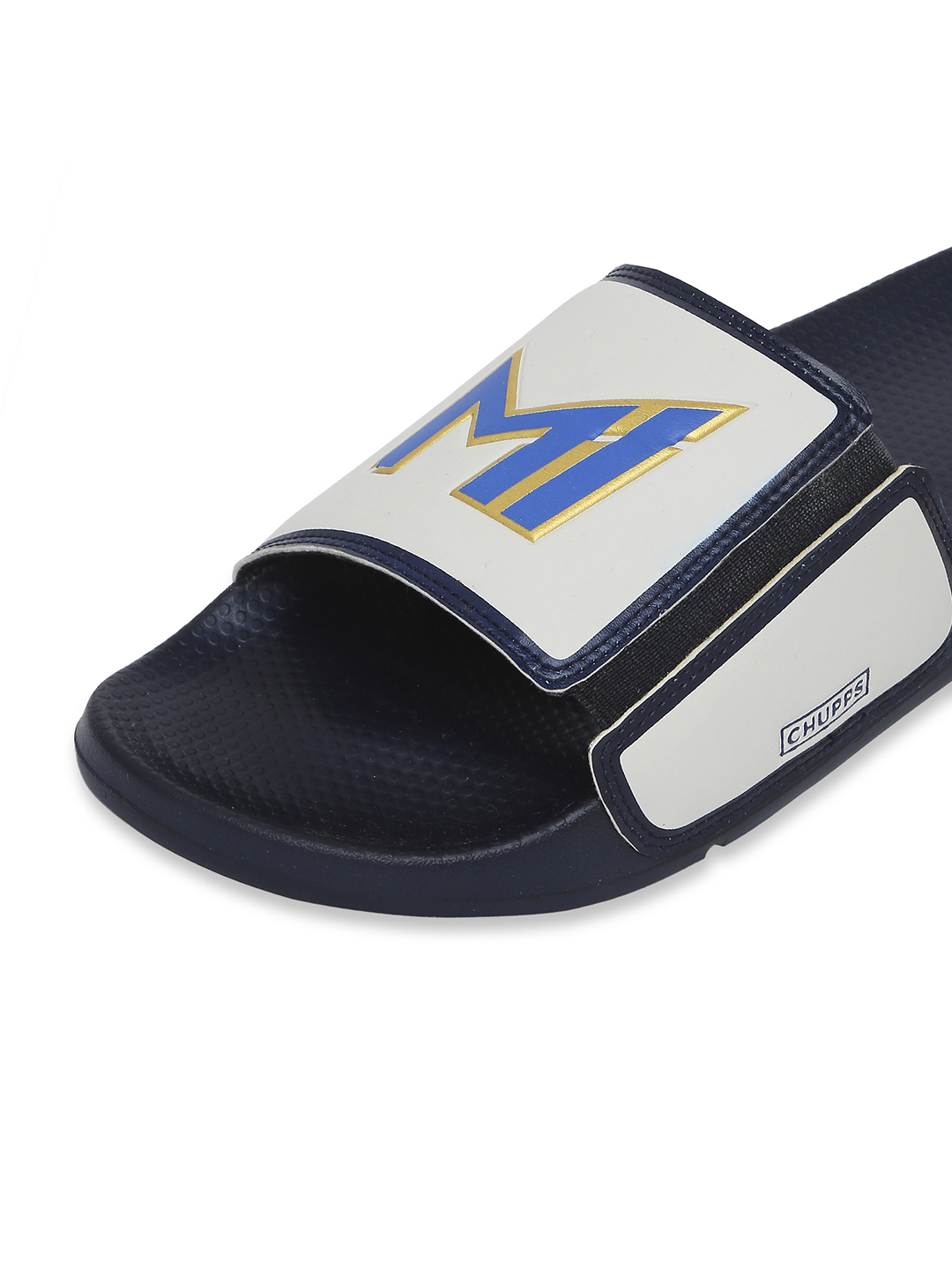 Chupps Men's Official Mumbai Indians Navy & White MI Printed ERGOX footbed Dri-Fit Sliders (3)