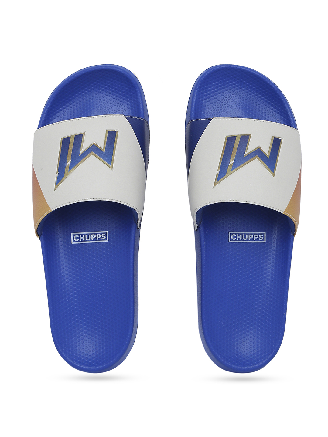Men's Official Mumbai Indians Royal & Orange MI Printed ERGOX footbed Dri-Fit Sliders