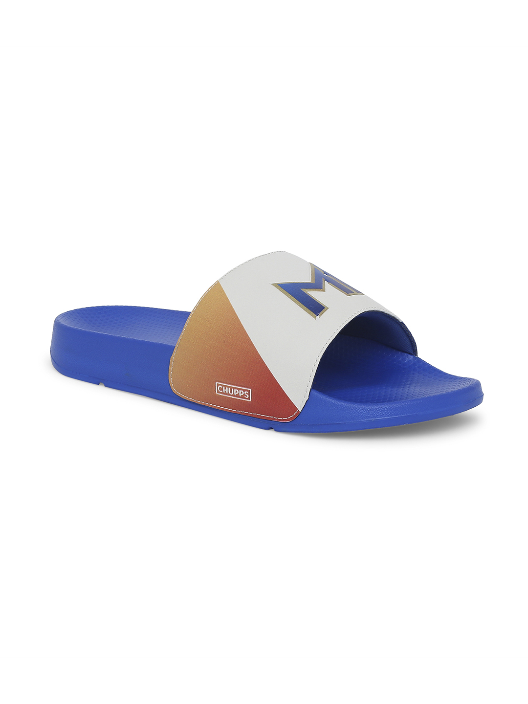Chupps Men's Official Mumbai Indians Royal & Orange MI Printed ERGOX footbed Dri-Fit Sliders (2)