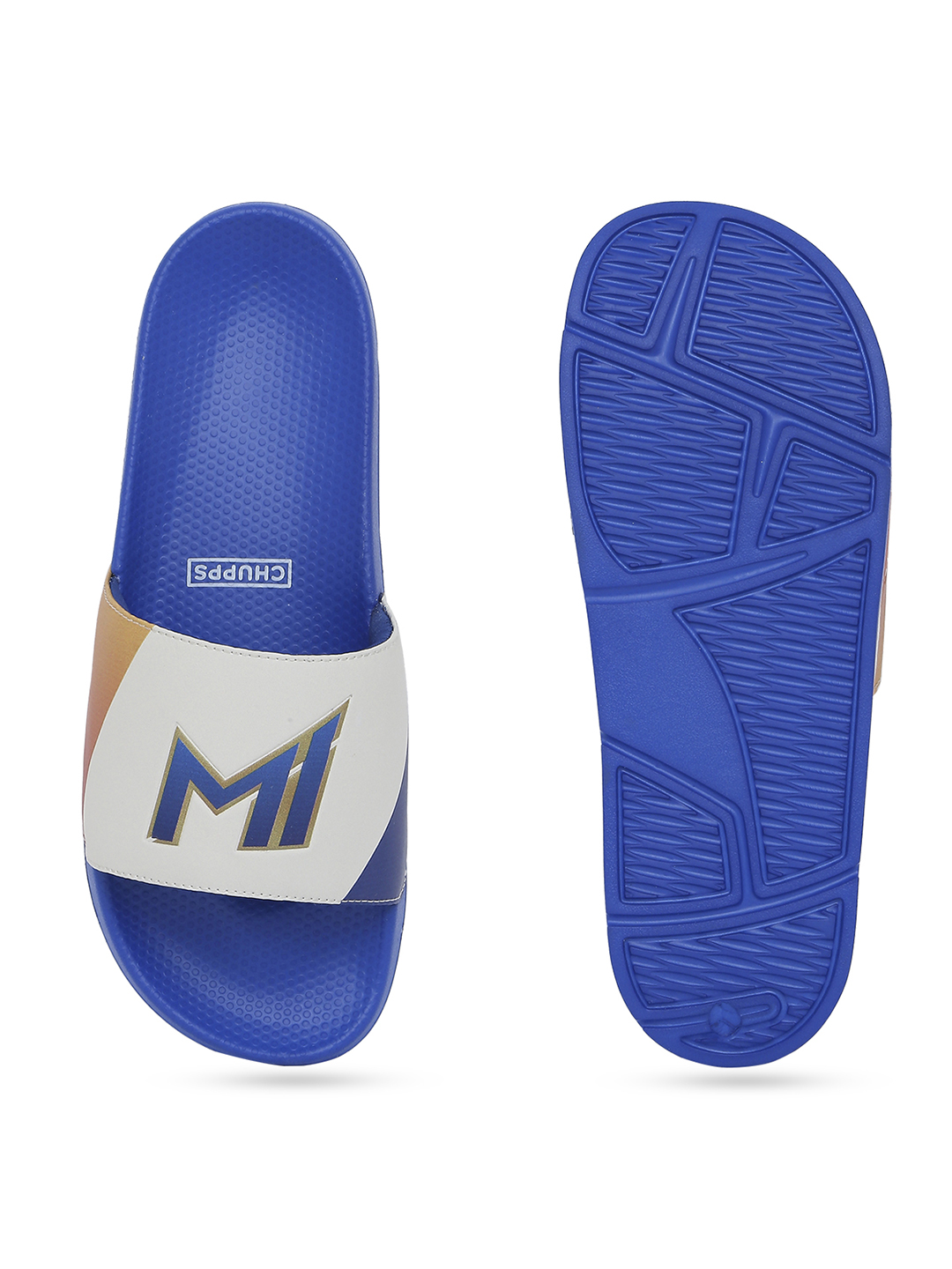 Chupps Men's Official Mumbai Indians Royal & Orange MI Printed ERGOX footbed Dri-Fit Sliders (6)