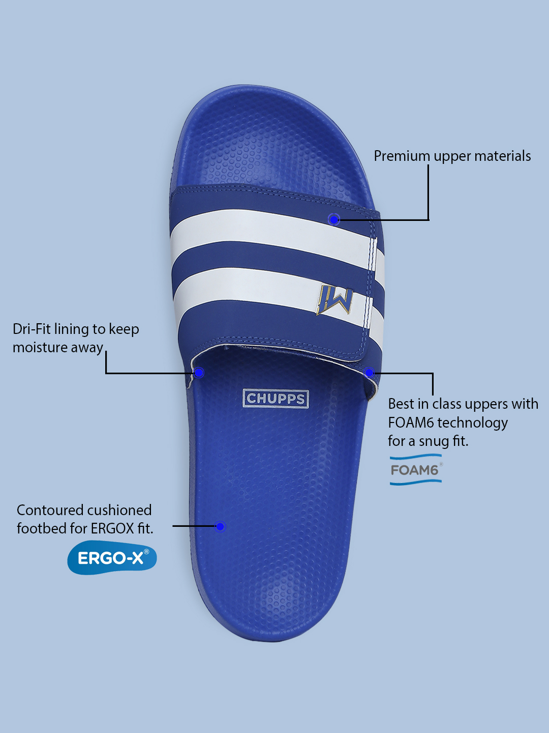 Chupps Men's Official Mumbai Indians Velcro MI Printed ERGOX footbed Dri-Fit Sliders (7)