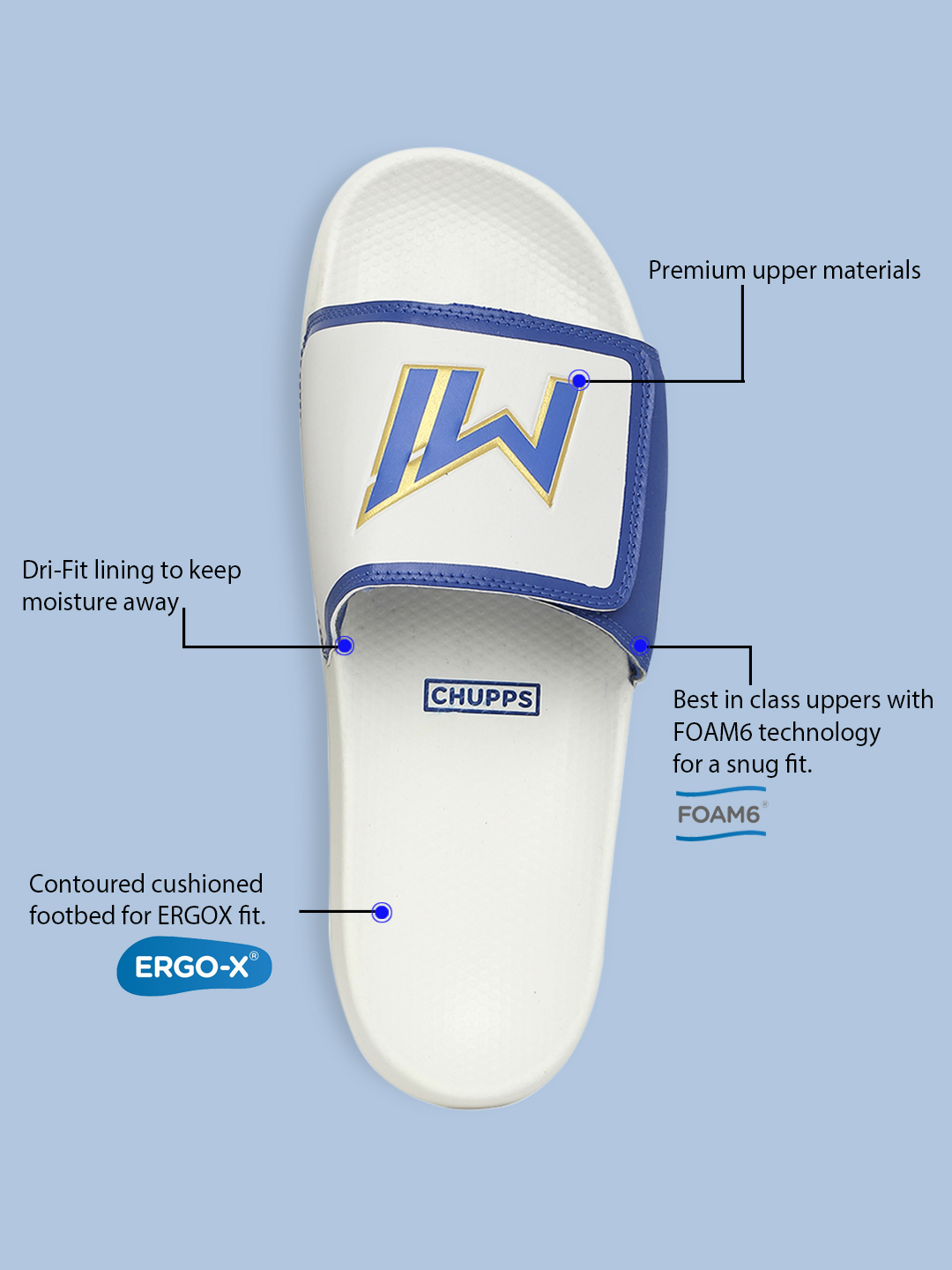 Chupps Men's Official Mumbai Indians Velcro MI Printed ERGOX footbed Dri-Fit Sliders (7)