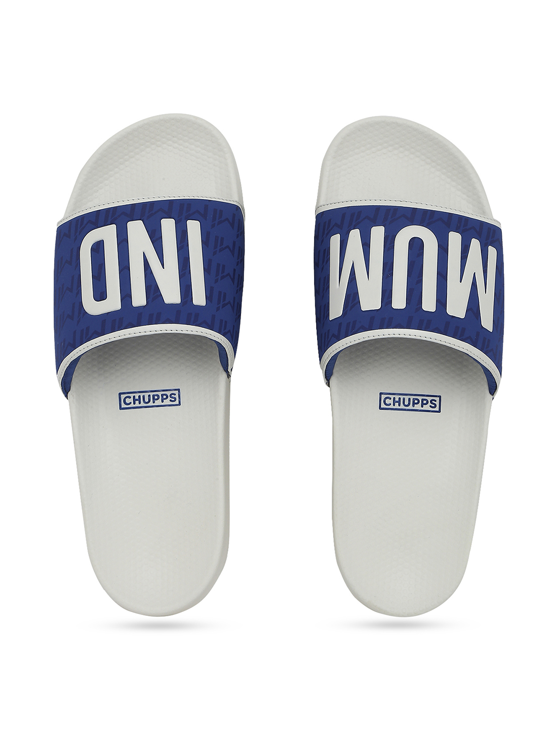 Chupps Men's Official Mumbai Indians White & Blue MI Printed ERGOX footbed Dri-Fit Sliders (1)