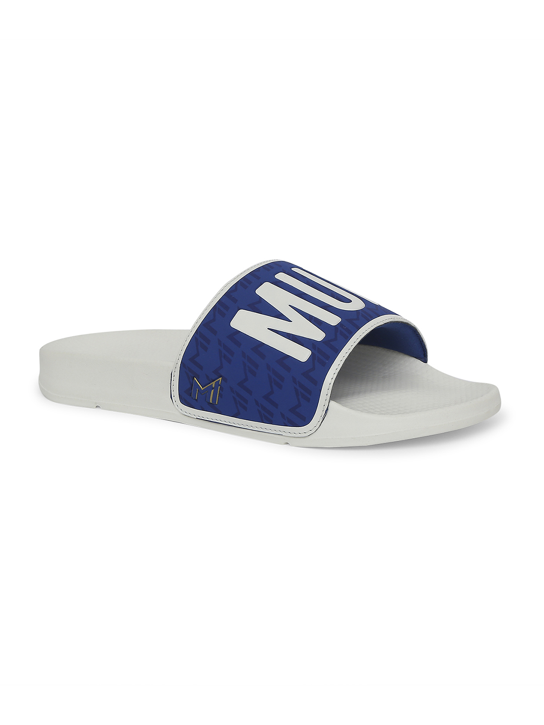 Chupps Men's Official Mumbai Indians White & Blue MI Printed ERGOX footbed Dri-Fit Sliders (2)