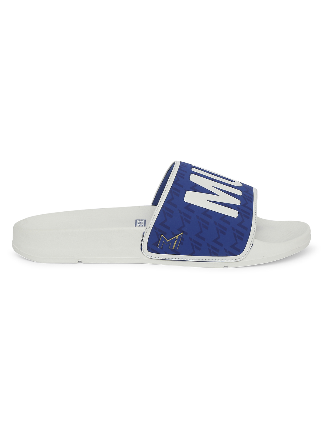Chupps Men's Official Mumbai Indians White & Blue MI Printed ERGOX footbed Dri-Fit Sliders (4)