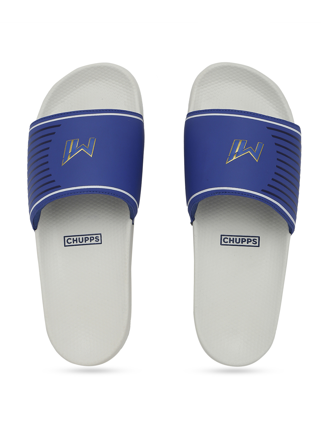 Chupps Men's Official Mumbai Indians White & Gold MI Printed ERGOX footbed Dri-Fit Sliders (1)
