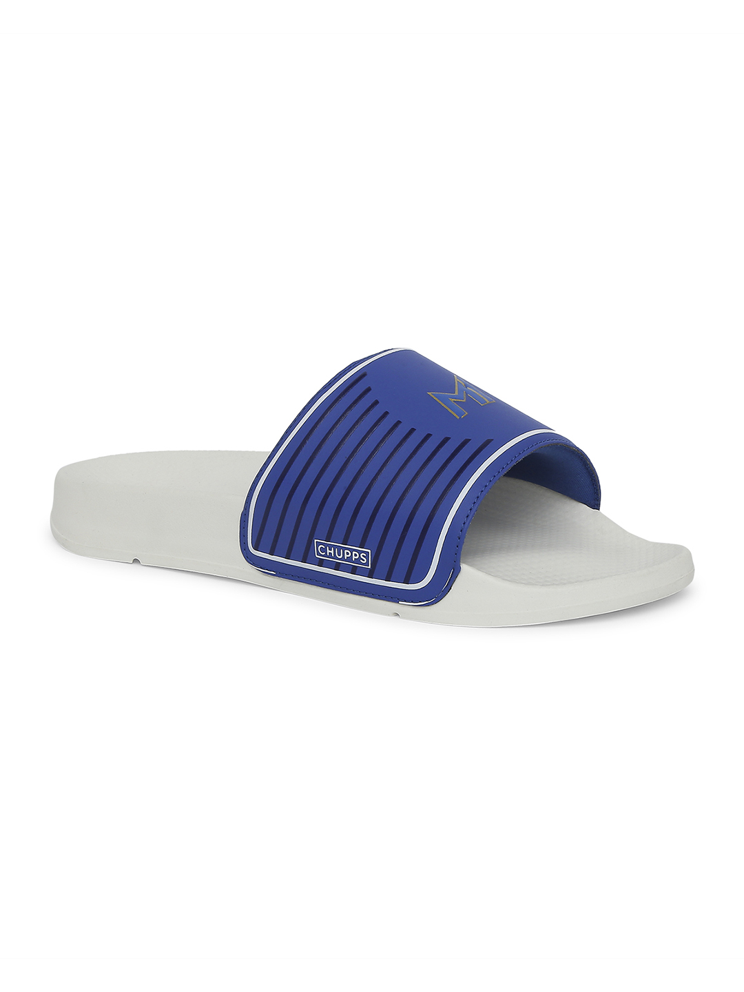 Chupps Men's Official Mumbai Indians White & Gold MI Printed ERGOX footbed Dri-Fit Sliders (2)