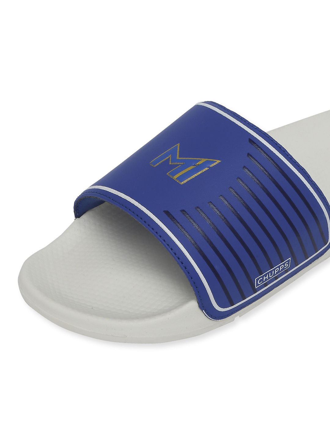 Chupps Men's Official Mumbai Indians White & Gold MI Printed ERGOX footbed Dri-Fit Sliders (5)