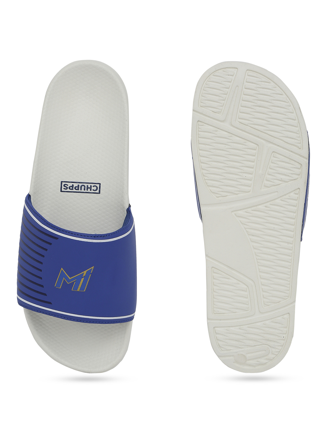 Chupps Men's Official Mumbai Indians White & Gold MI Printed ERGOX footbed Dri-Fit Sliders (6)