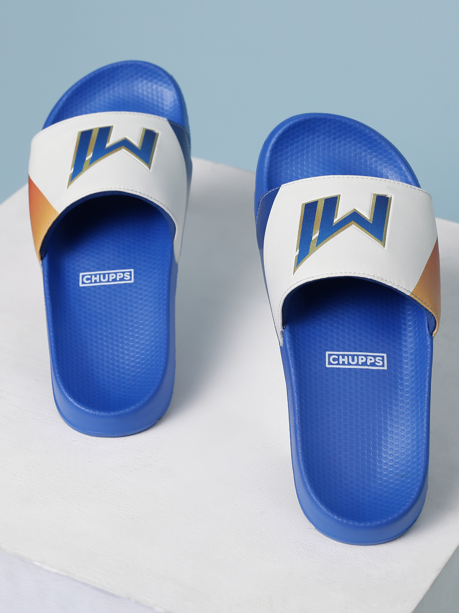 Chupps Women's Blue & Orange IPL Official Mumbai Indians Printed ERGOX footbed Dri-Fit Sliders (7)