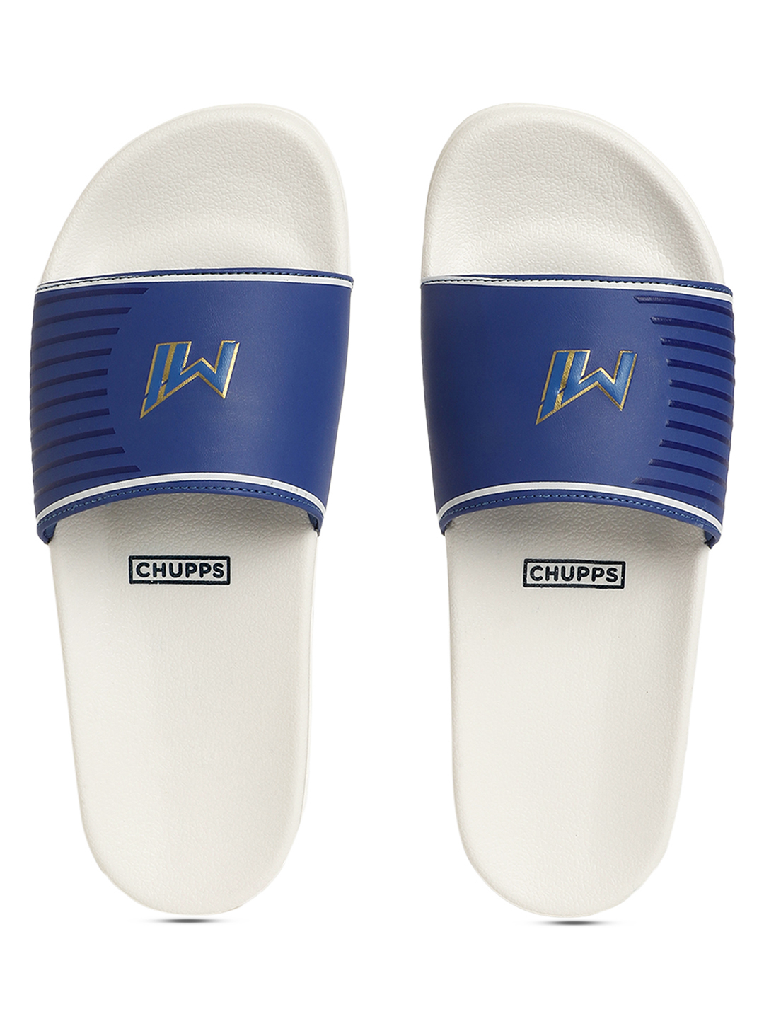 Chupps Women's White & Gold IPL Official Mumbai Indians Double Printed ERGOX footbed Dri-Fit Sliders (1)