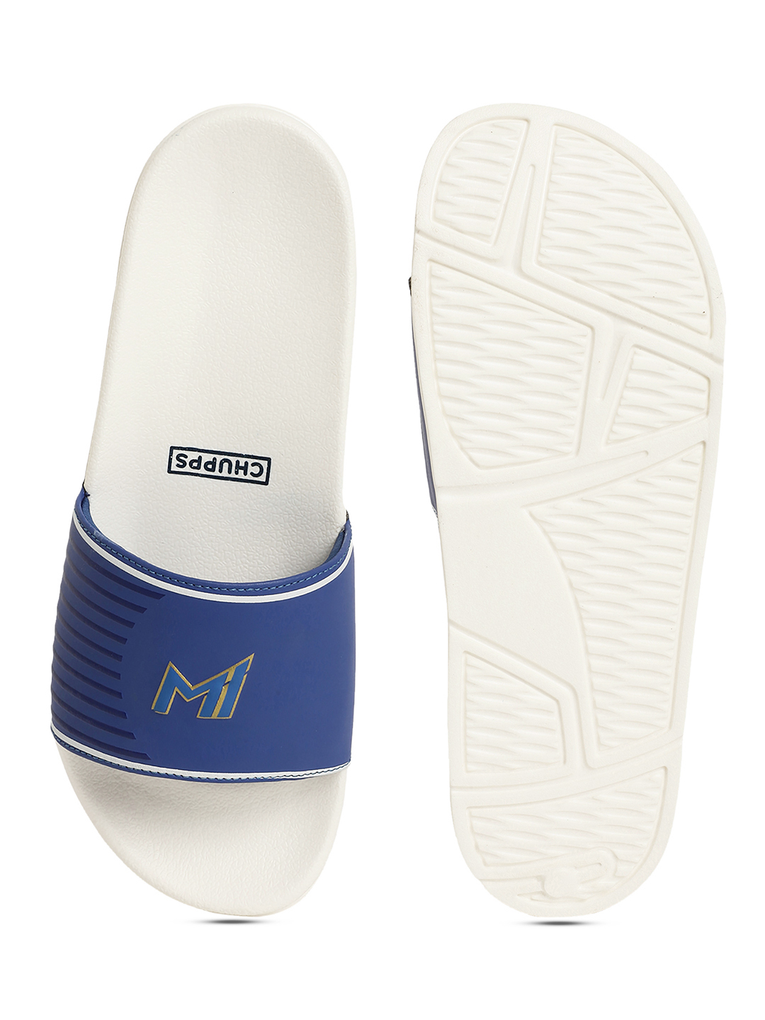 Chupps Women's White & Gold IPL Official Mumbai Indians Double Printed ERGOX footbed Dri-Fit Sliders (2)