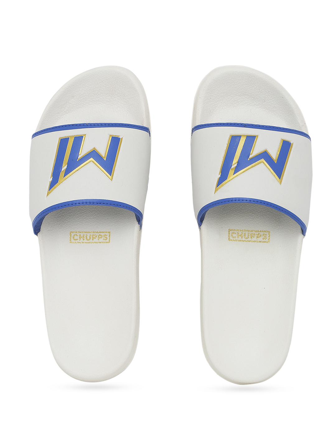 Chupps Women's White & Gold IPL Official Mumbai Indians Printed ERGOX footbed Dri-Fit Sliders (1)