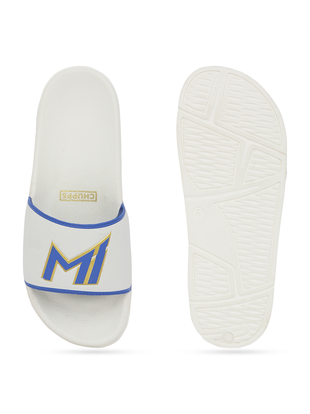 Chupps Women's White & Gold IPL Official Mumbai Indians Printed ERGOX footbed Dri-Fit Sliders (6)