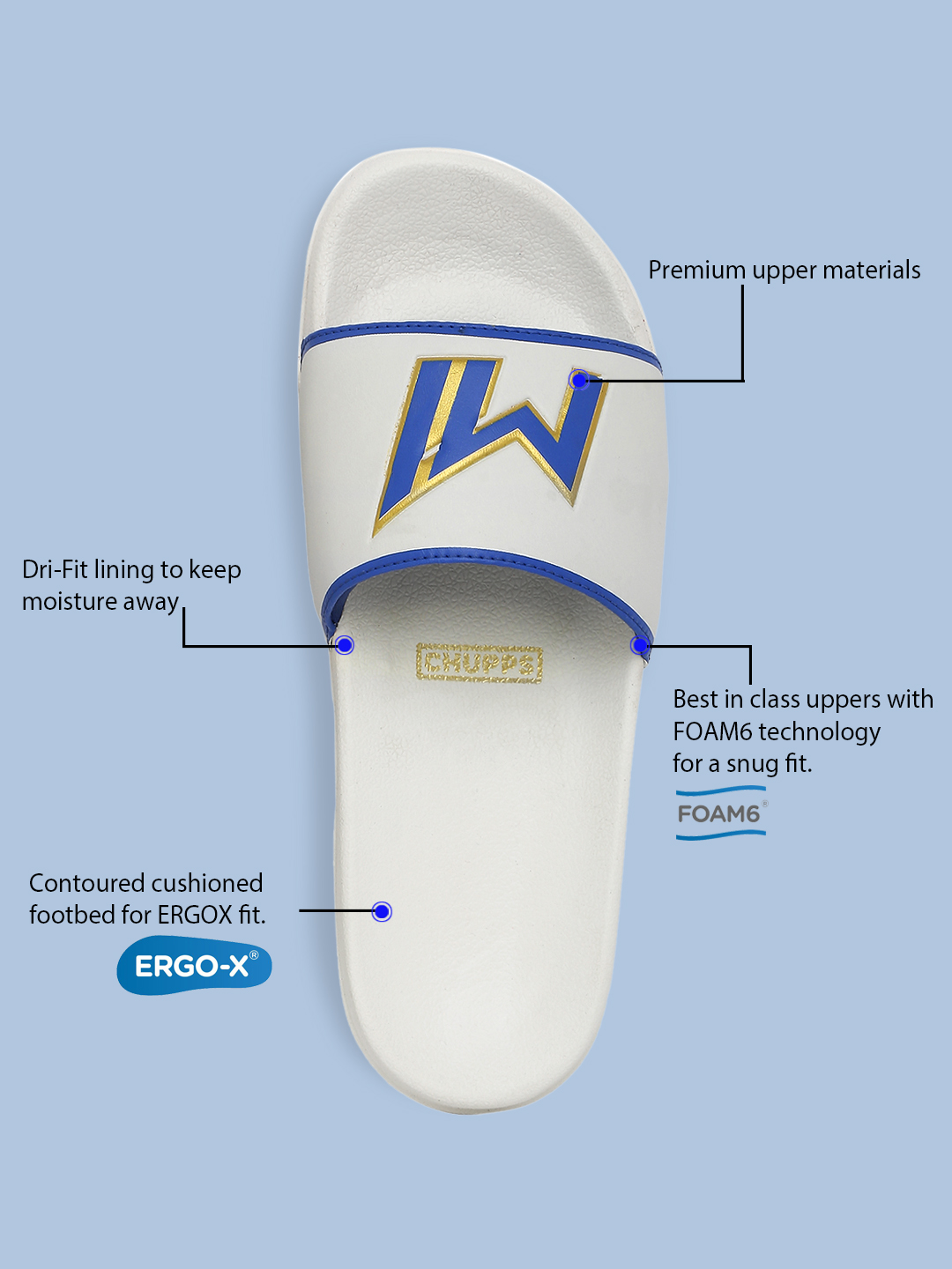 Chupps Women's White & Gold IPL Official Mumbai Indians Printed ERGOX footbed Dri-Fit Sliders (7)