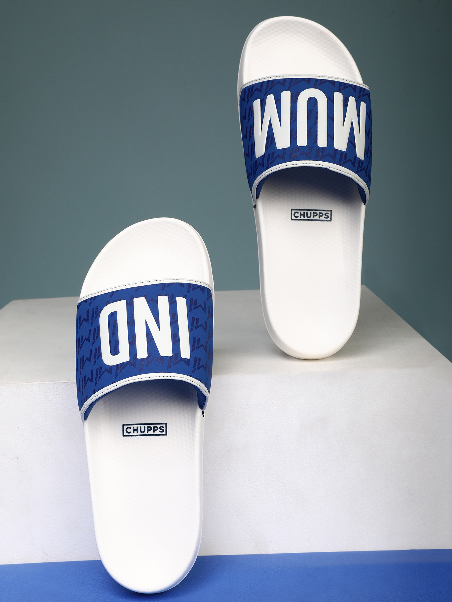 Chupps Women's White & Royal Blue IPL Official Mumbai Indians Printed ERGOX footbed Dri-Fit Sliders (7)