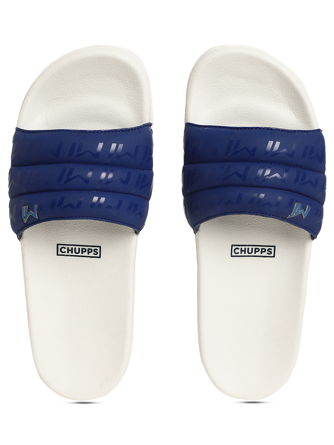 Chupps Women's White & Royal Blue IPL Official Mumbai Indians Quilted Printed ERGOX footbed Dri-Fit Sliders (1)