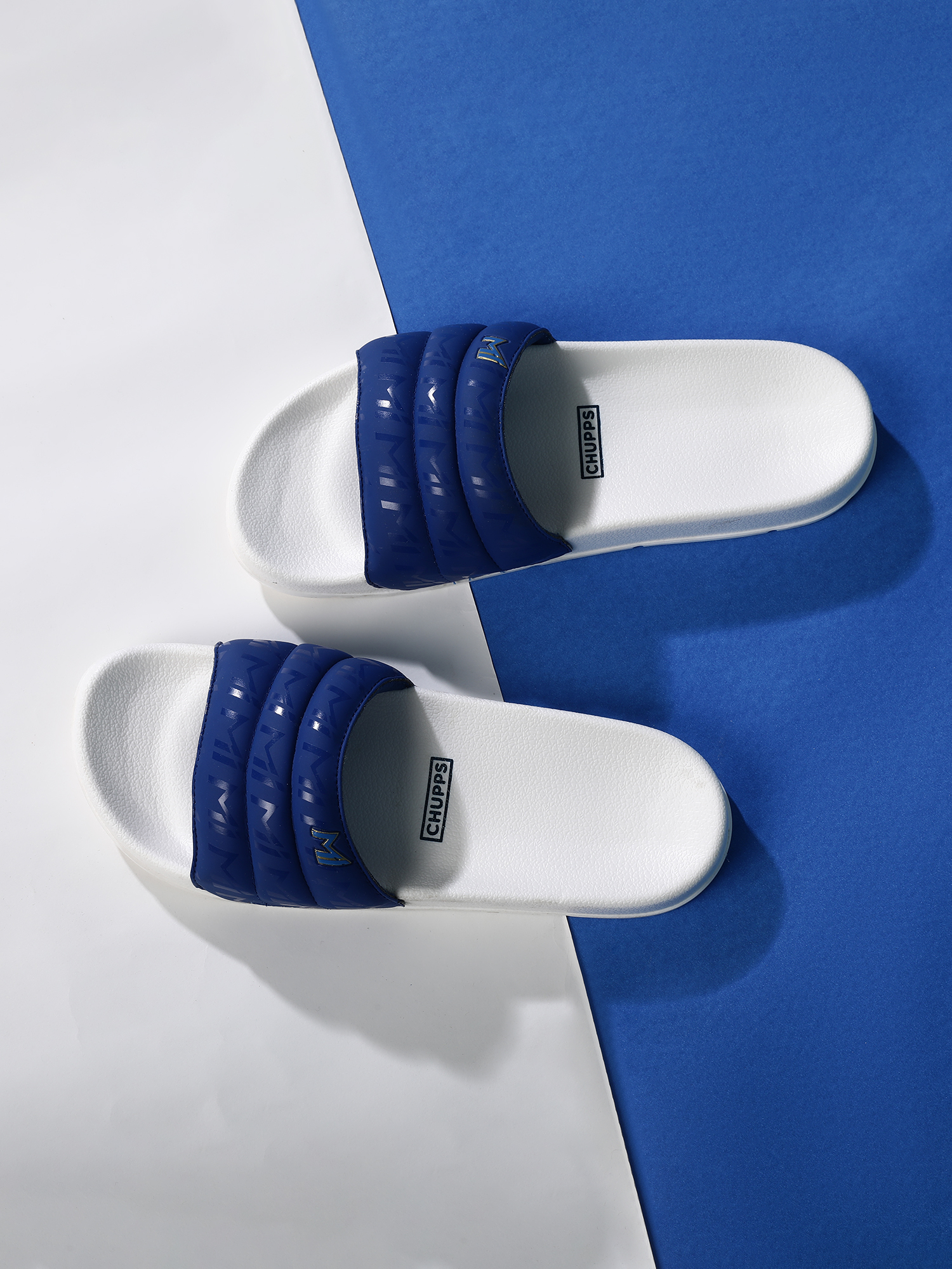 Chupps Women's White & Royal Blue IPL Official Mumbai Indians Quilted Printed ERGOX footbed Dri-Fit Sliders (5)