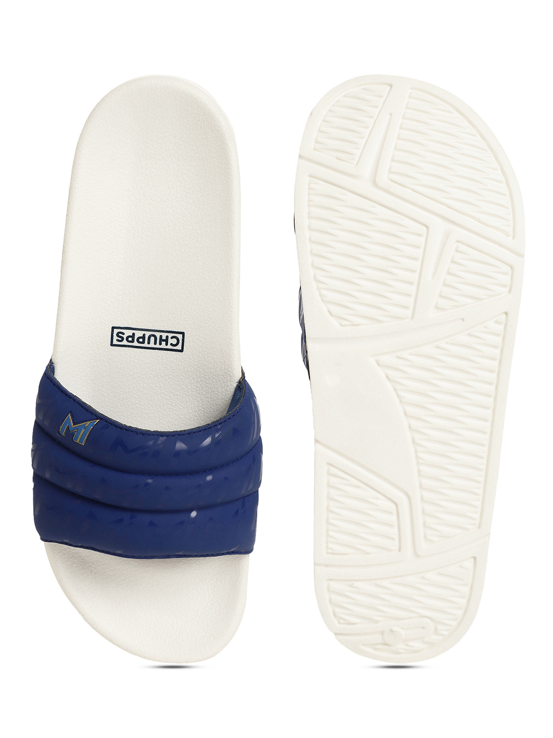 Chupps Women's White & Royal Blue IPL Official Mumbai Indians Quilted Printed ERGOX footbed Dri-Fit Sliders (7)