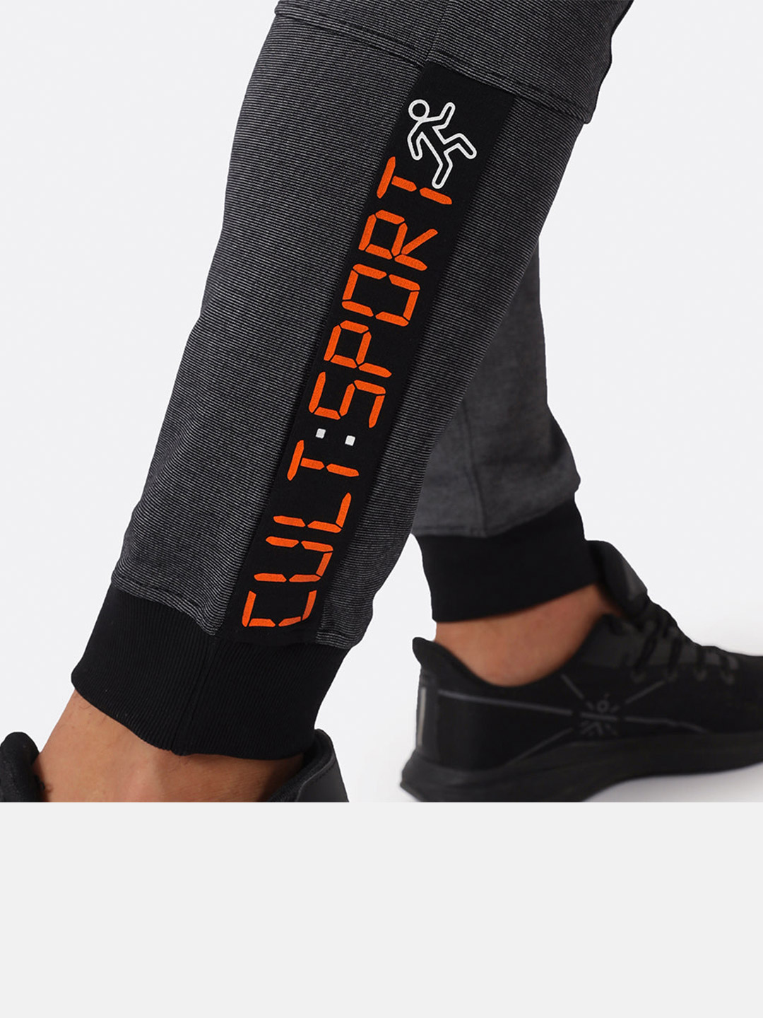 Cultsport Cultsport Mens Anthra Melange Brand Print Neon Highlight Joggers (1)