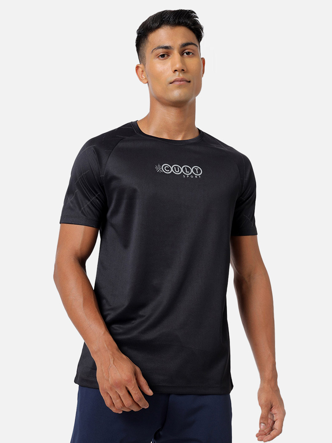 Men Black Performance Tshirt with Chest Print