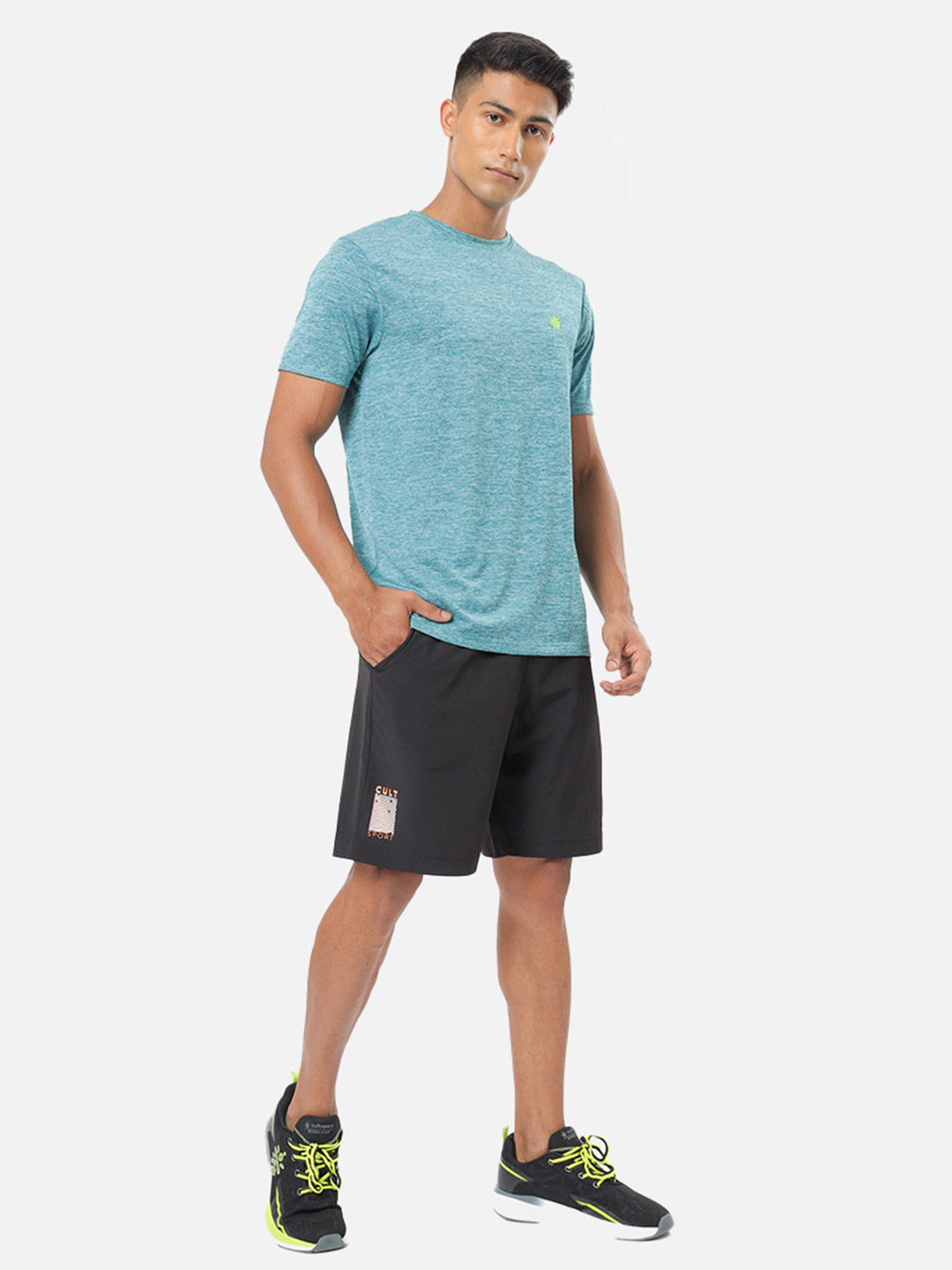 Cultsport One Men Green Textured Performance Tshirt with Logo (4)
