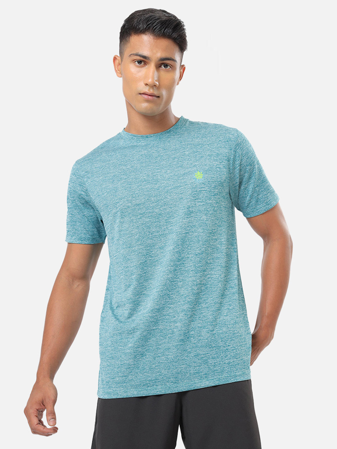 Cultsport One Men Green Textured Performance Tshirt with Logo (1)