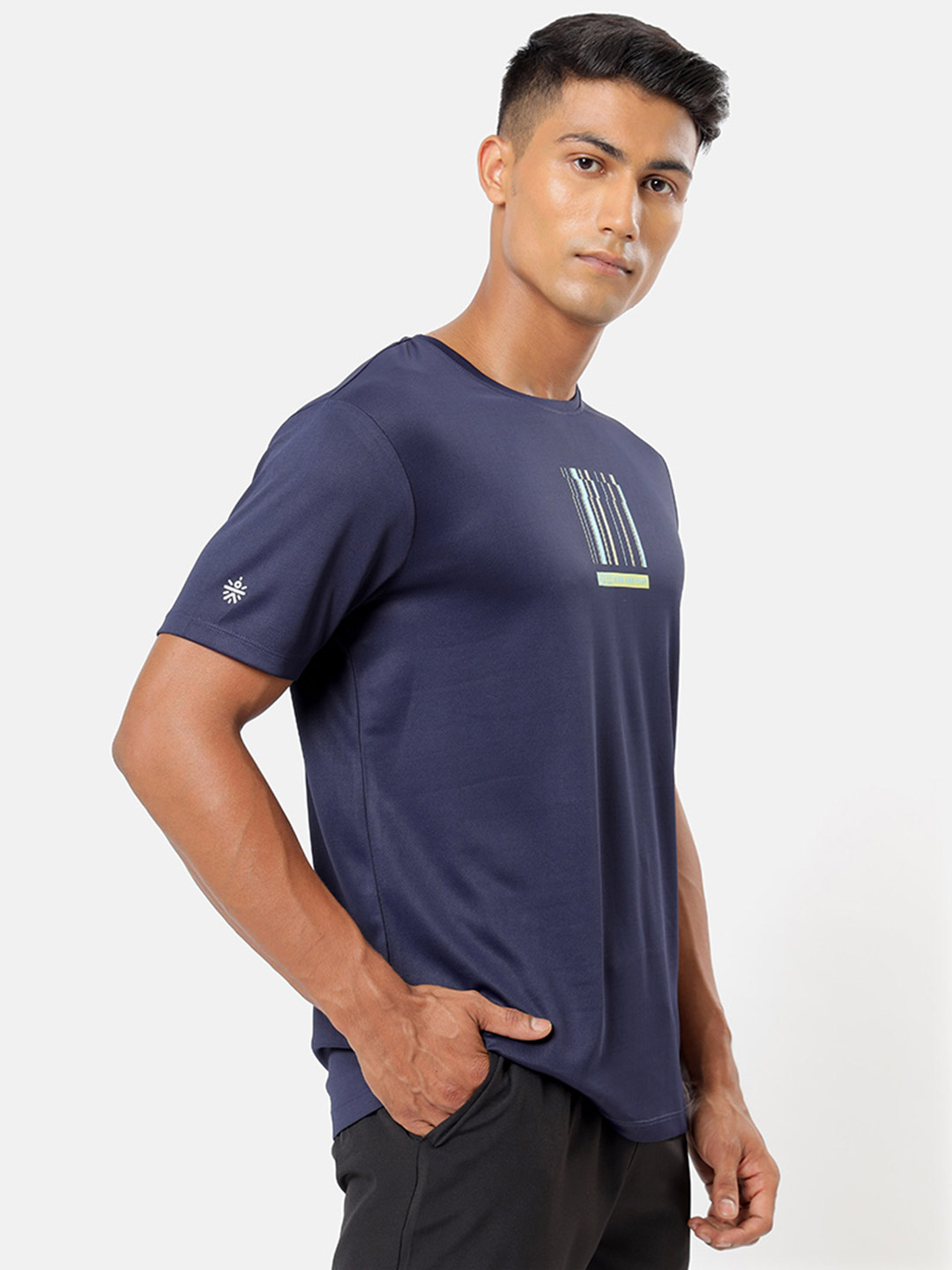 Men Navy Blue Active Tshirt with Minimal Graphic