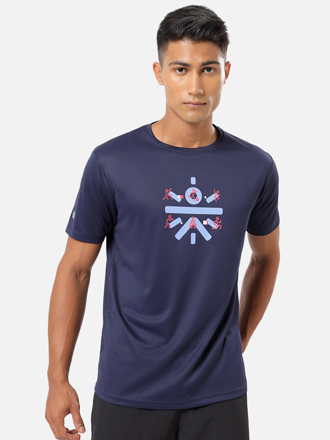 Men Navy Blue Logo Play Chest Print Active Tshirt