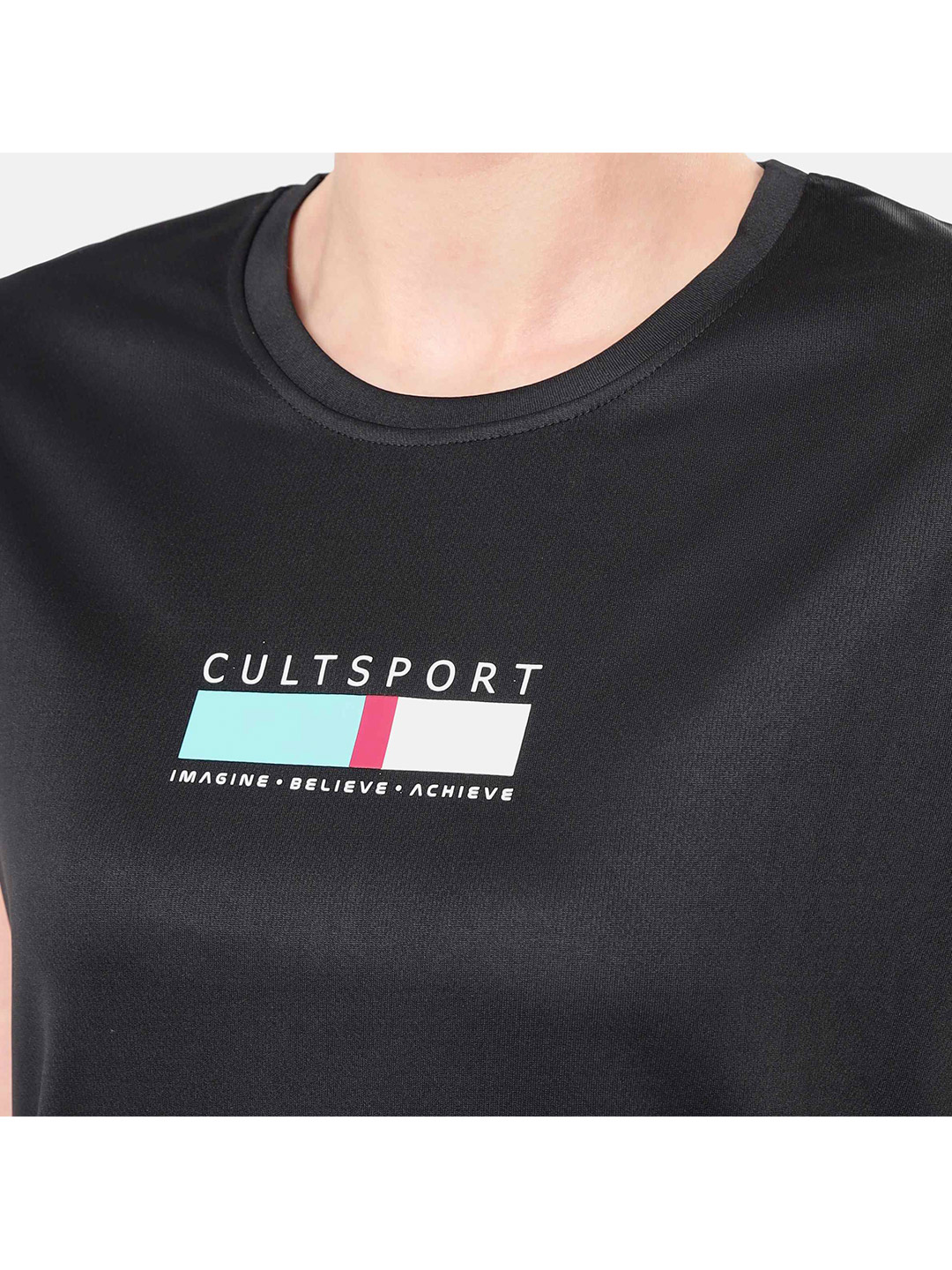 Cultsport One Women Black Performance Tshirt with Minimal Graphic (5)
