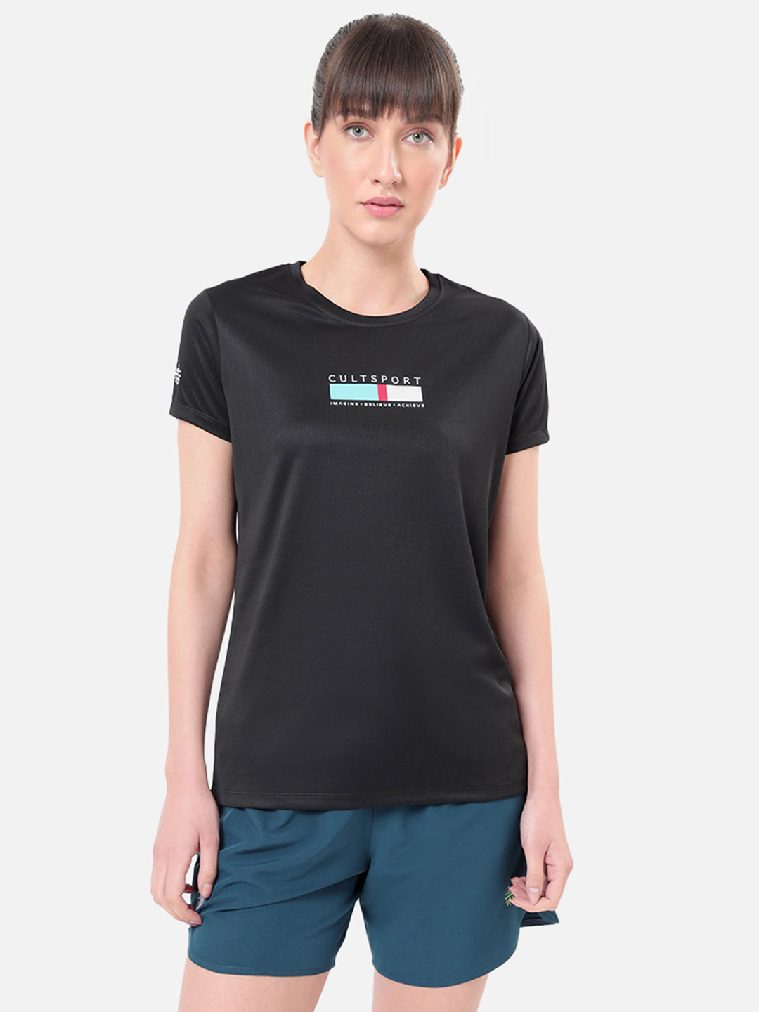 Cultsport One Women Black Performance Tshirt with Minimal Graphic (2)