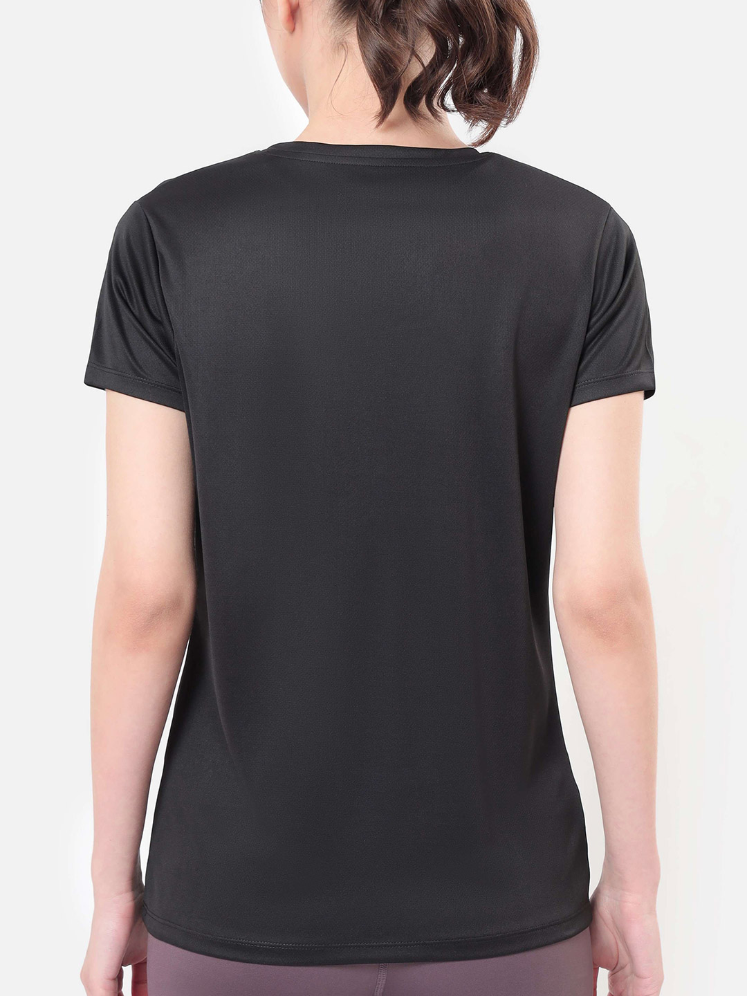 Cultsport One Women Black Solid Active Tshirt with Logo (1)