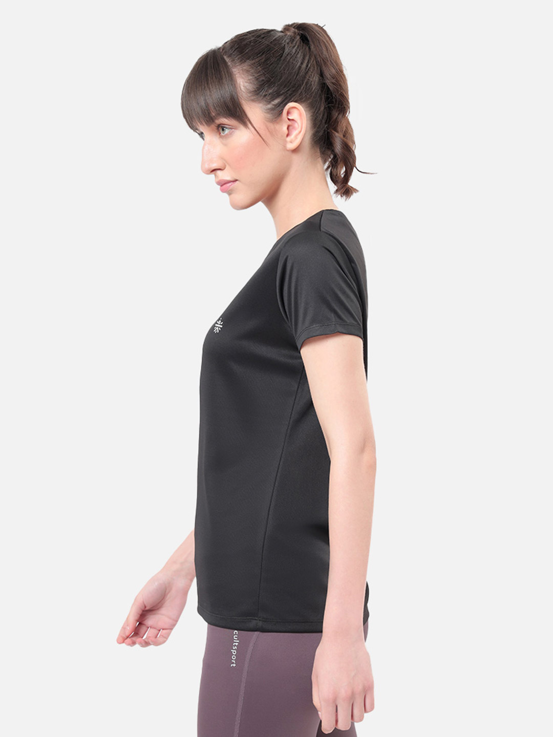 Cultsport One Women Black Solid Active Tshirt with Logo (2)