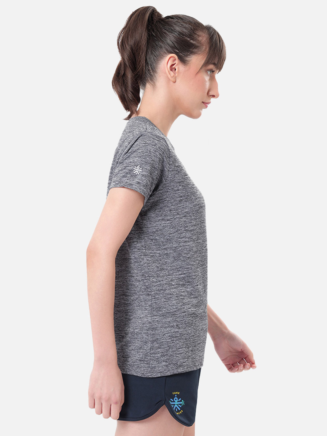 Cultsport One Women Grey Textured Active Tshirt with Graphic (1)