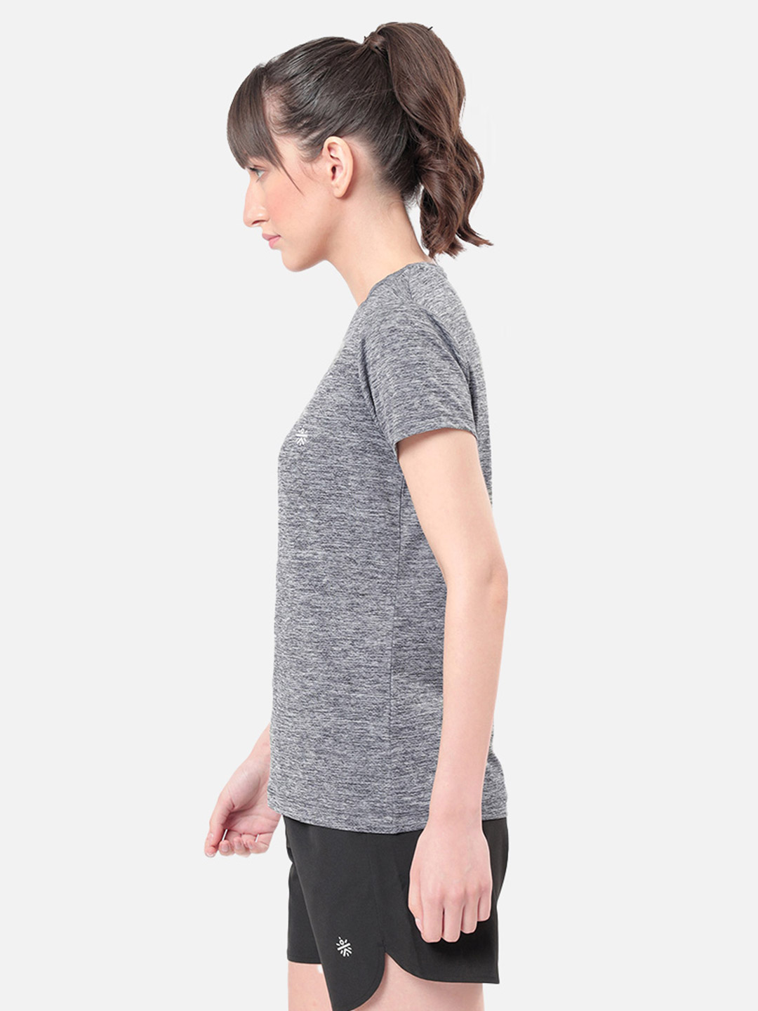 Cultsport One Women Grey Textured Active Tshirt with Logo