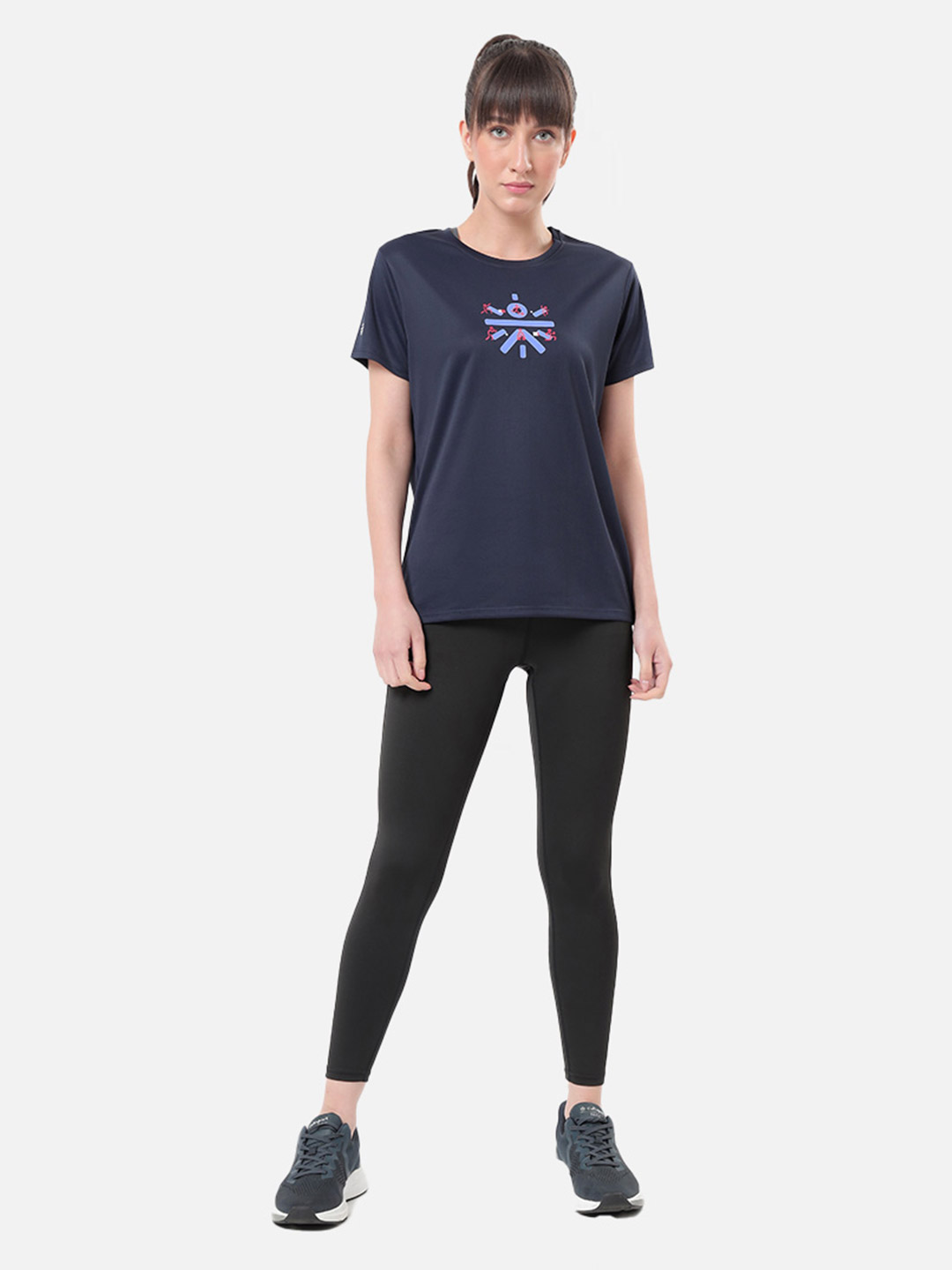 Cultsport One Women Navy Blue Logo Play Chest Print Active Tshirt (1)