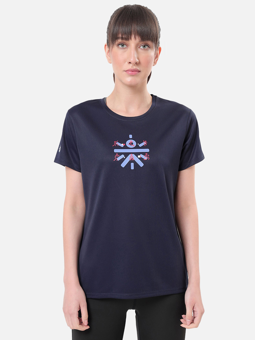 Cultsport One Women Navy Blue Logo Play Chest Print Active Tshirt (2)