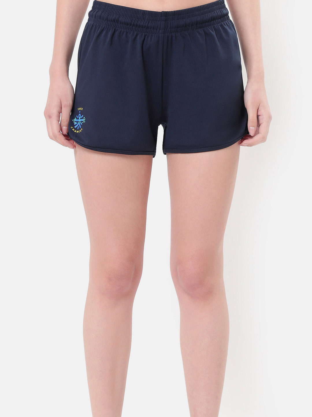 Cultsport One Women Navy Blue Solid Shorts with Graphic Print (3)