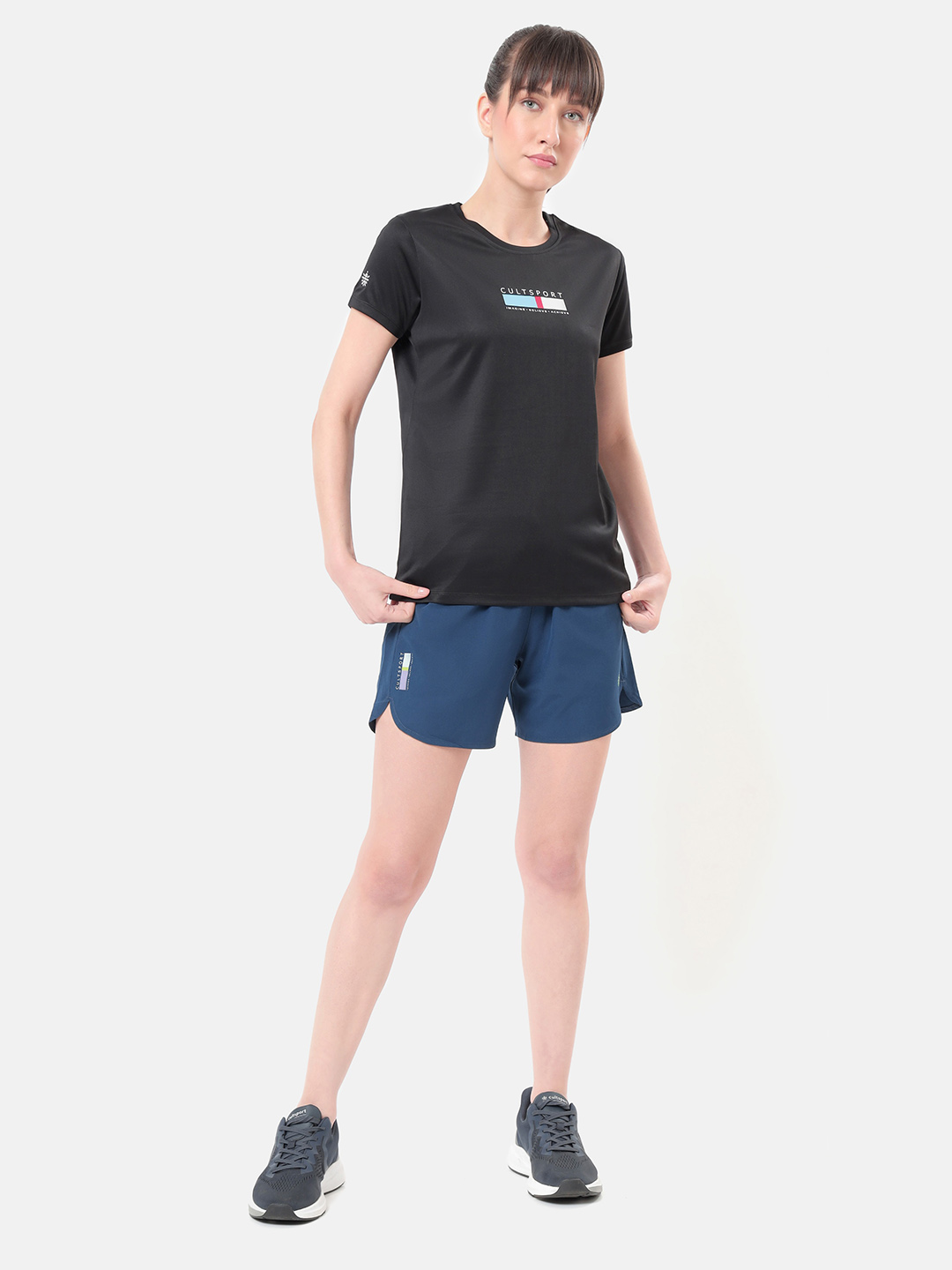 Cultsport One Women Teal Solid Shorts with Curved Hem (1)