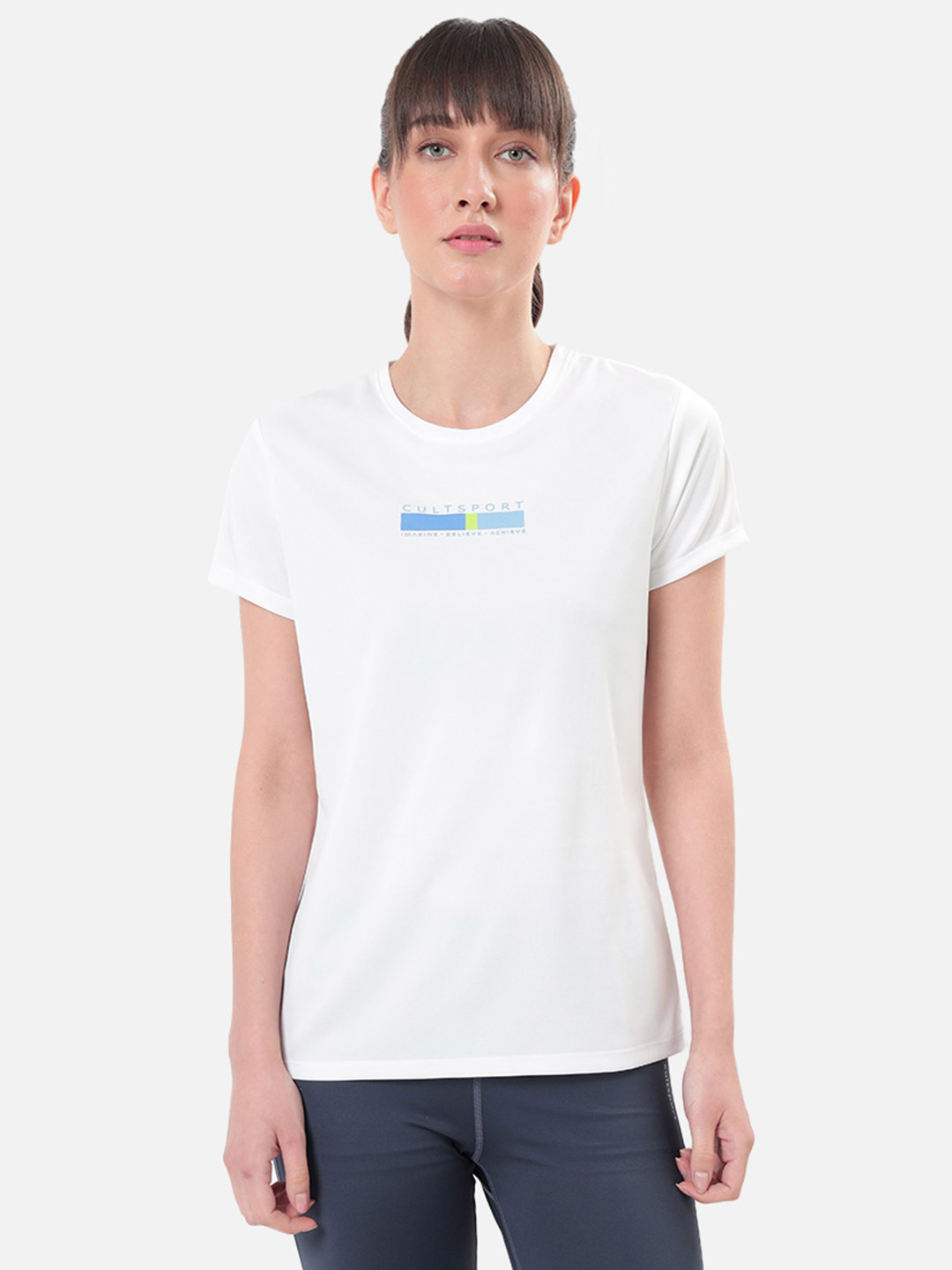 Cultsport One Women White Solid Performance Tshirt with Graphic (2)