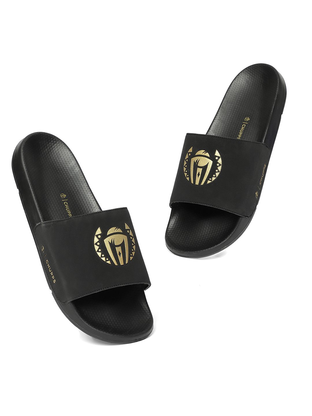 Mens black hotsell and gold sliders